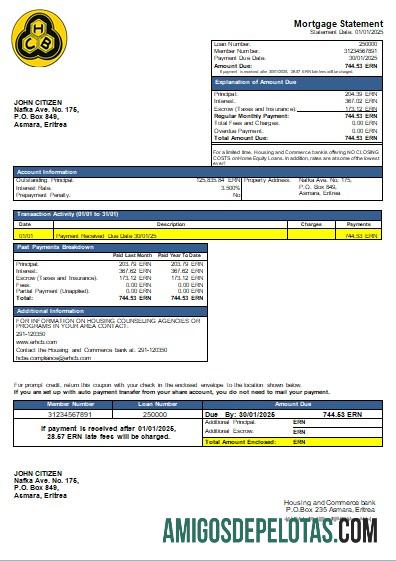 Declaração de hipoteca do Banco de Habitação e Comércio da Eritreia Scr baixar para verificação